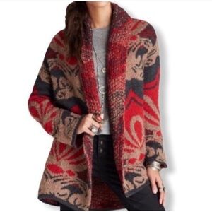 Free People Red and Tan Patterned Cardigan